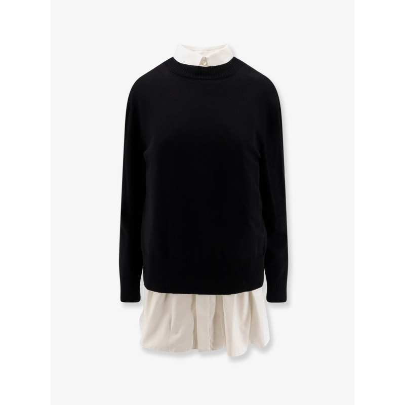 Cotton popeline and knit short dress