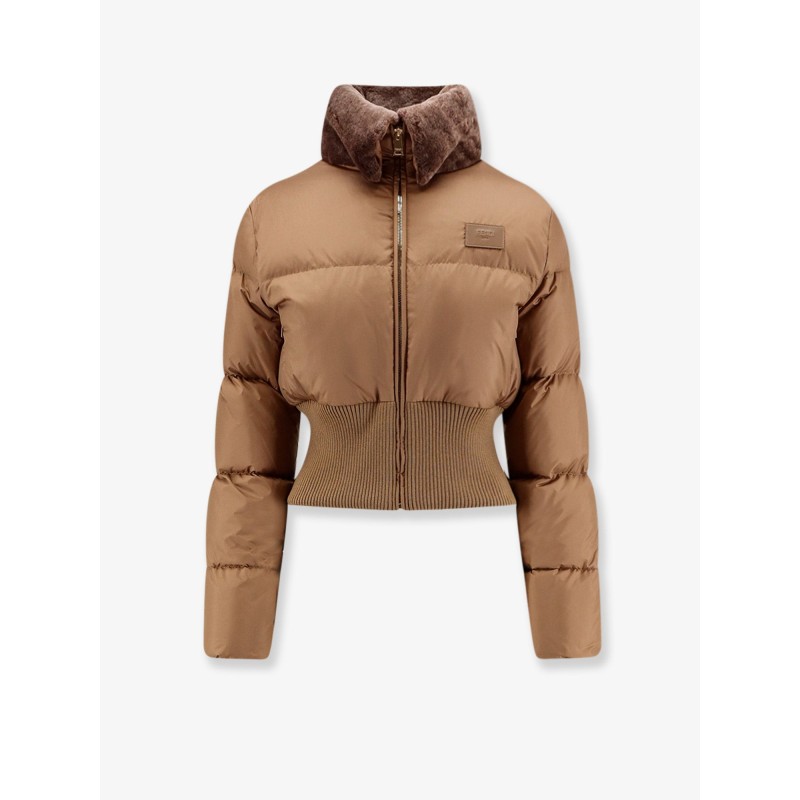 Technical fabric and shearling down jacket