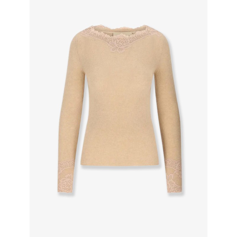 Cashmere sweater with lace inserts