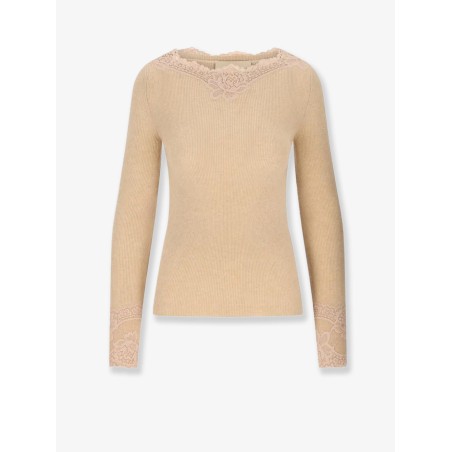 Cashmere sweater with lace inserts