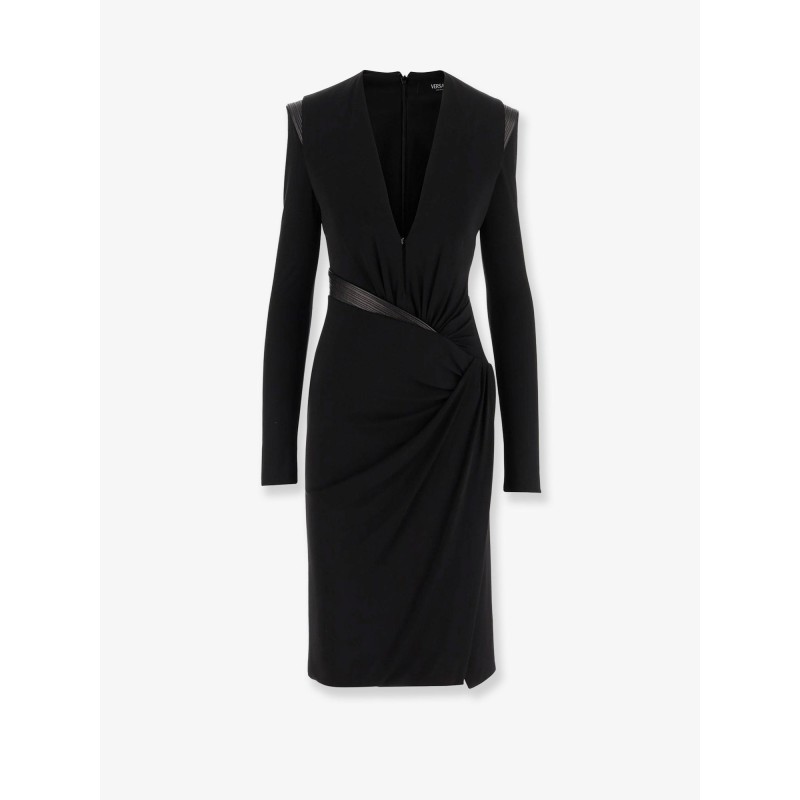 Crepe mini dress with V-neckline