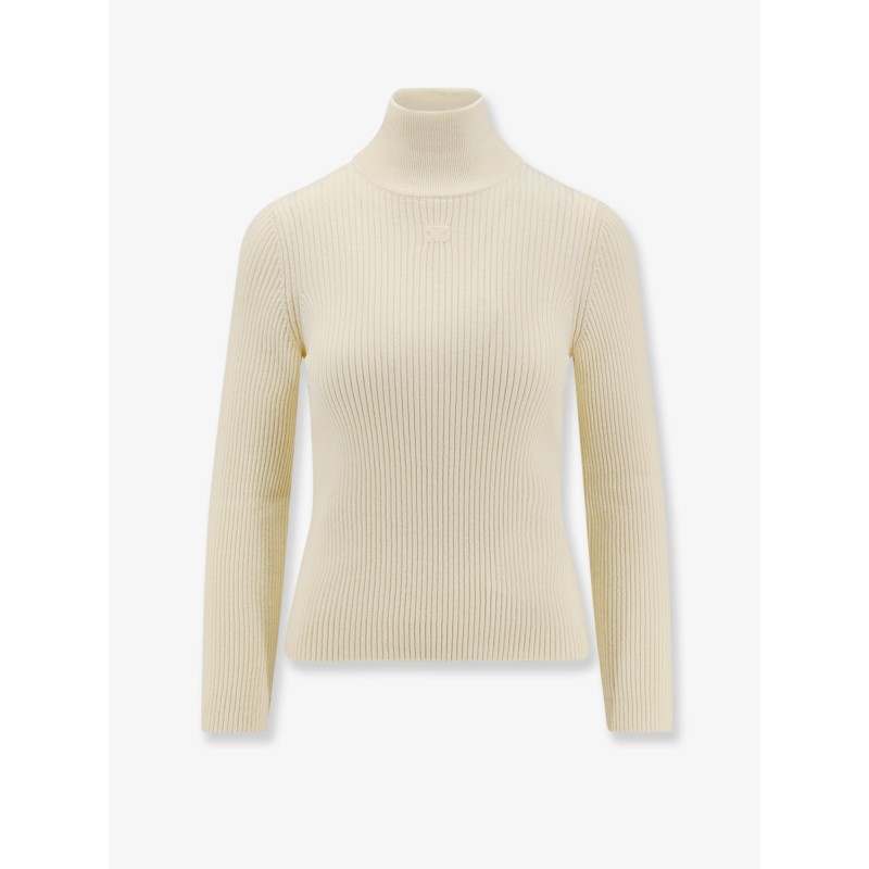 Ribbed stretch wool turtleneck sweater