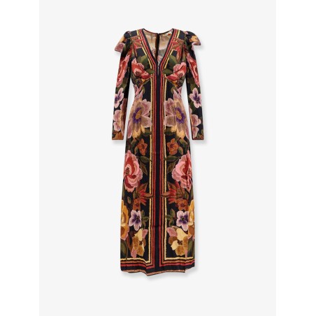 Viscose long dress with Chenille Flowers print