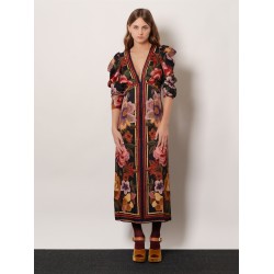 Viscose long dress with Chenille Flowers print