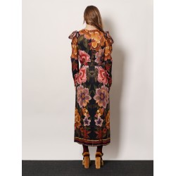 Viscose long dress with Chenille Flowers print