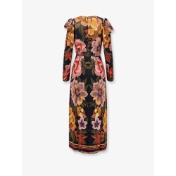 Viscose long dress with Chenille Flowers print