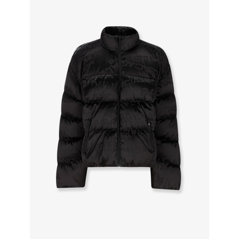 Nylon down jacket with all-over lettering logo