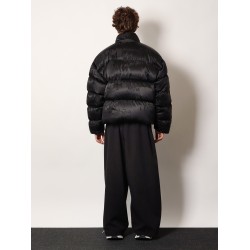 Nylon down jacket with all-over lettering logo