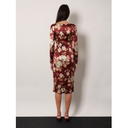 Vintage rose print satin midi pencil dress