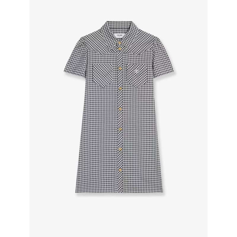 Vichy silk mini chemisier dress