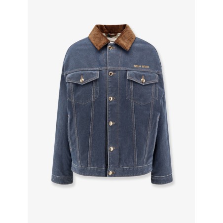 Denim padded jacket with corduroy collar