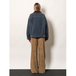 Denim padded jacket with corduroy collar