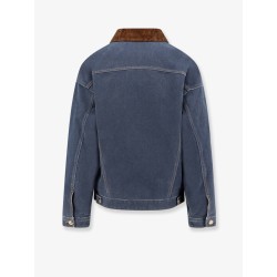 Denim padded jacket with corduroy collar
