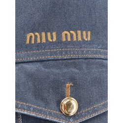 Denim padded jacket with corduroy collar