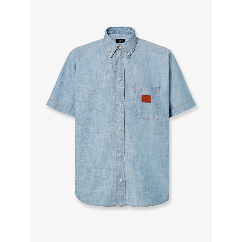 Cotton shirt with denim effect
