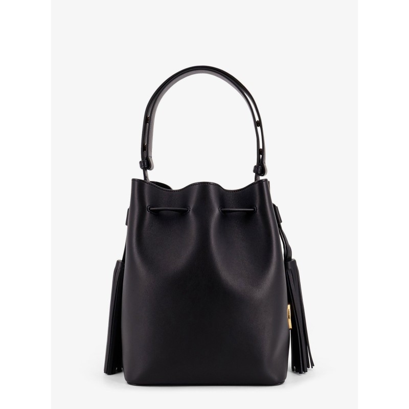 So Seau leather bucket bag with meatl Vlogo