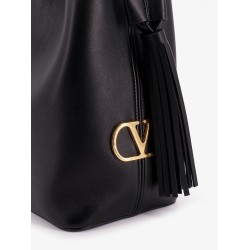 So Seau leather bucket bag with meatl Vlogo