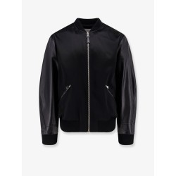 Cotton and nylon jacket with leather sleeves