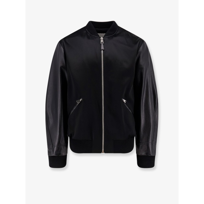 Cotton and nylon jacket with leather sleeves