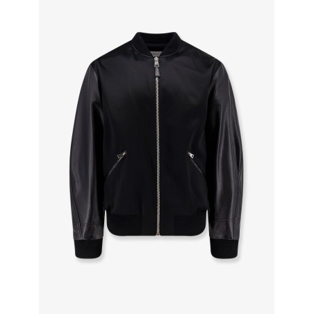 Cotton and nylon jacket with leather sleeves