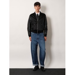 Cotton and nylon jacket with leather sleeves