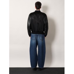 Cotton and nylon jacket with leather sleeves