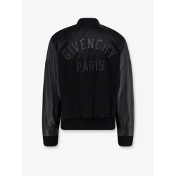 Cotton and nylon jacket with leather sleeves