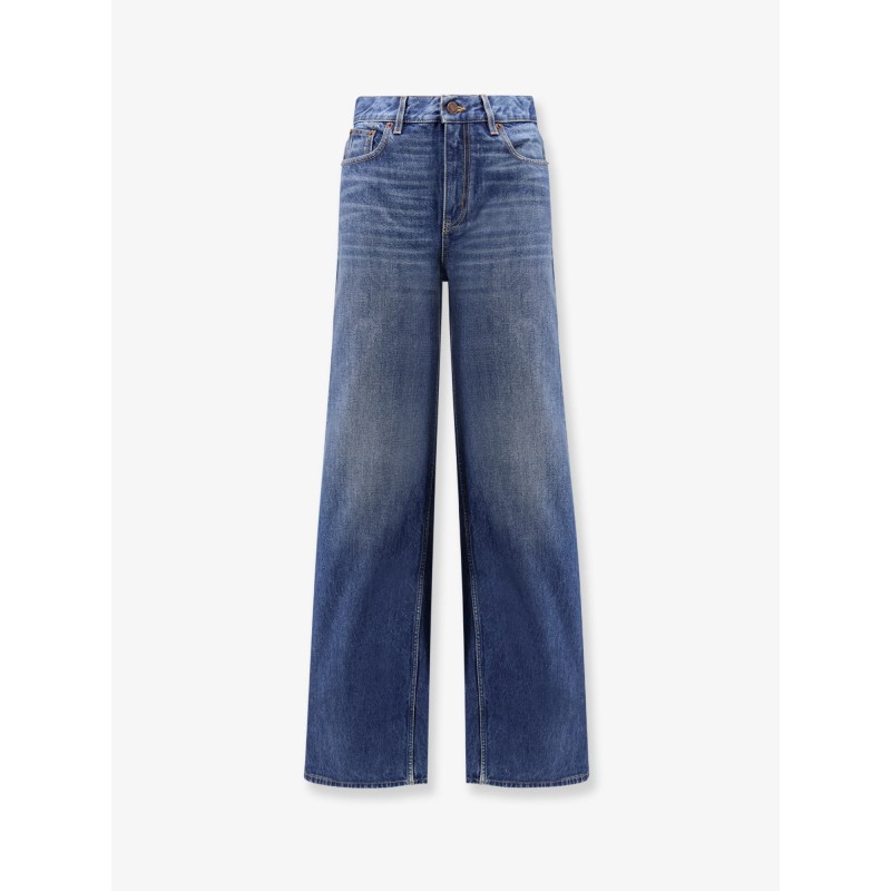 Jeans with leather logo tag