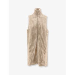 Sleeveless long wool blend cardigan with distressed effect