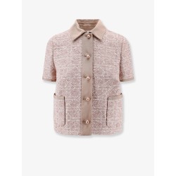 Macrocannage short sleeve cotton blend tweed blazer