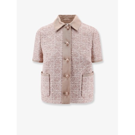 Macrocannage short sleeve cotton blend tweed blazer