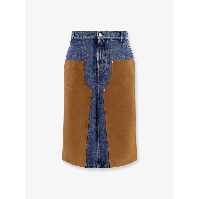 Denim skirt with suede inserts