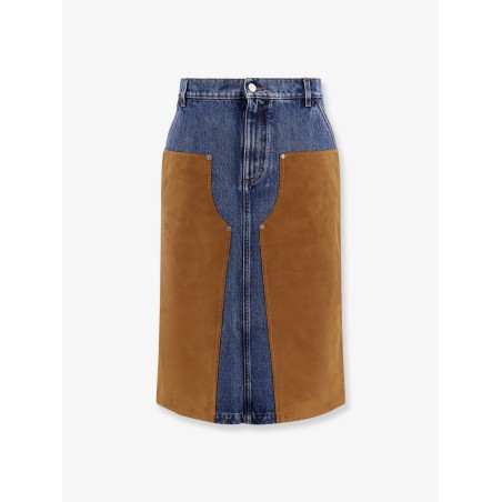 Denim skirt with suede inserts