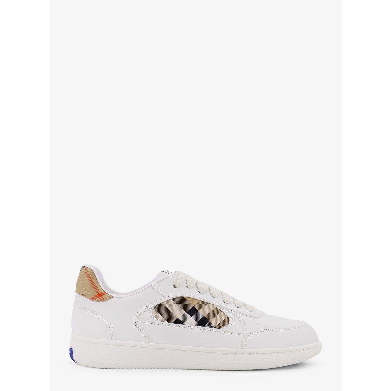 Low-top leather sneakers with check inserts