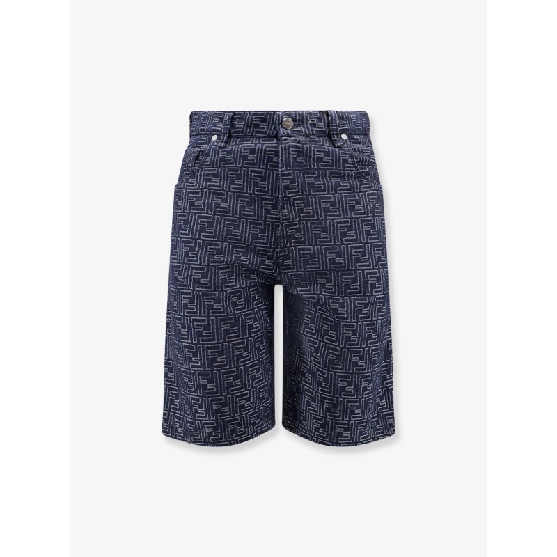 Denim bermuda shorts with all-over FF logo