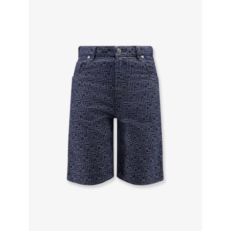 Denim bermuda shorts with all-over FF logo