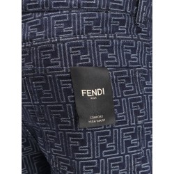Denim bermuda shorts with all-over FF logo