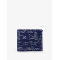 Denim-effect FF Jacquard bi-fold wallet