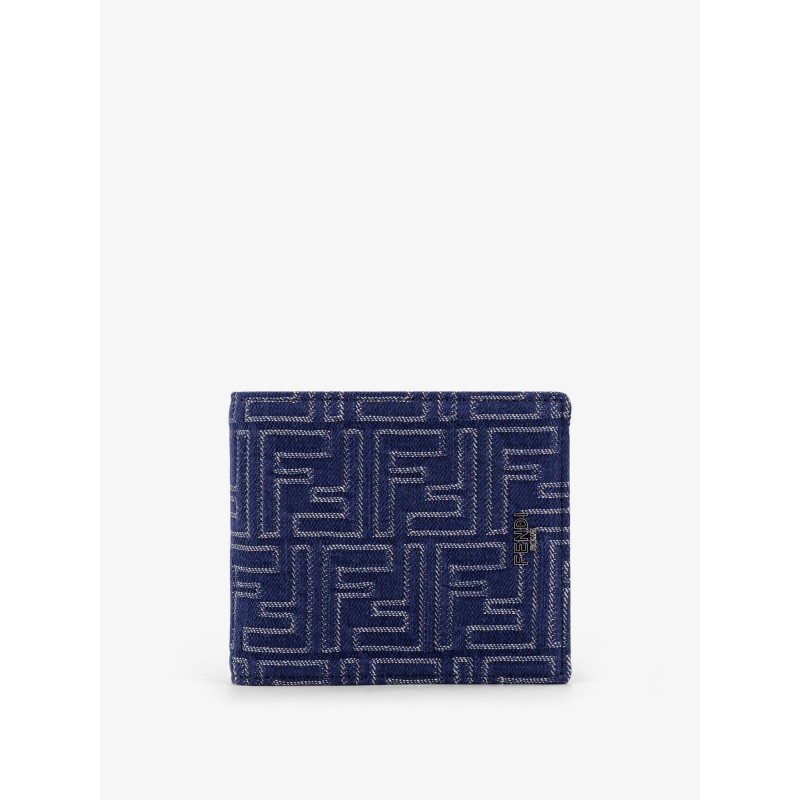 Denim-effect FF Jacquard bi-fold wallet