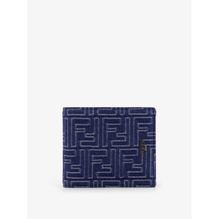 Denim-effect FF Jacquard bi-fold wallet