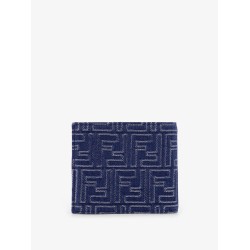 Denim-effect FF Jacquard bi-fold wallet