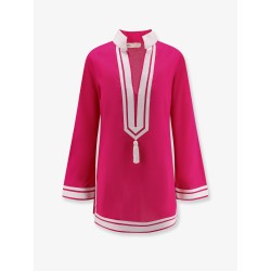 Cotton short dress with contrasting profiles