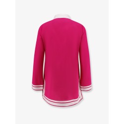 Cotton short dress with contrasting profiles