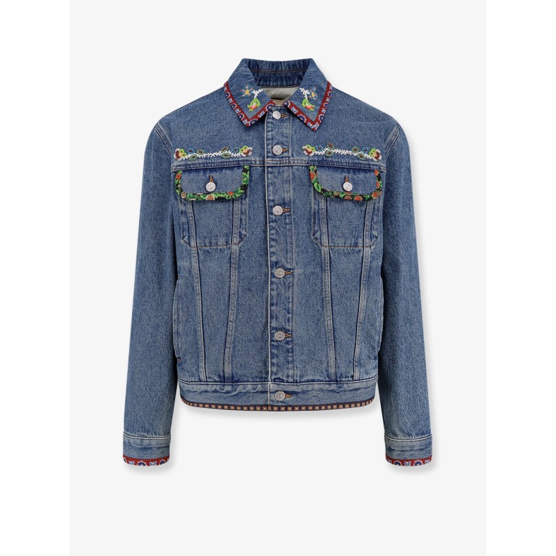 Denim jacket with multicolor embroidery