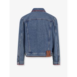 Denim jacket with multicolor embroidery