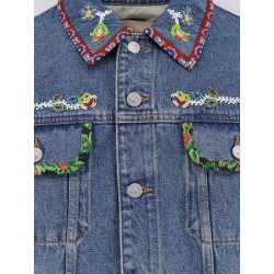 Denim jacket with multicolor embroidery