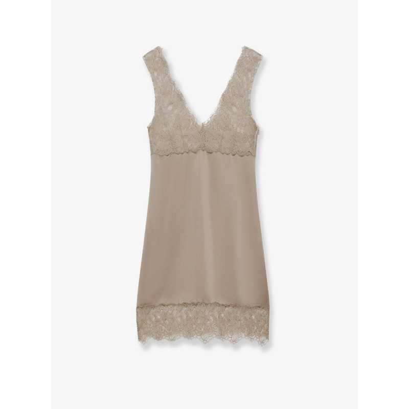 Satin short dress with lace inserts