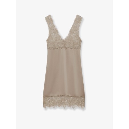 Satin short dress with lace inserts