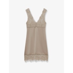 Satin short dress with lace inserts