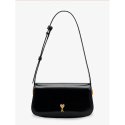 Leather shoulder bag with logo on the front